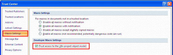 Lỗi 1004 - Programmatic Access To Visual Basic Project Is Not Trusted